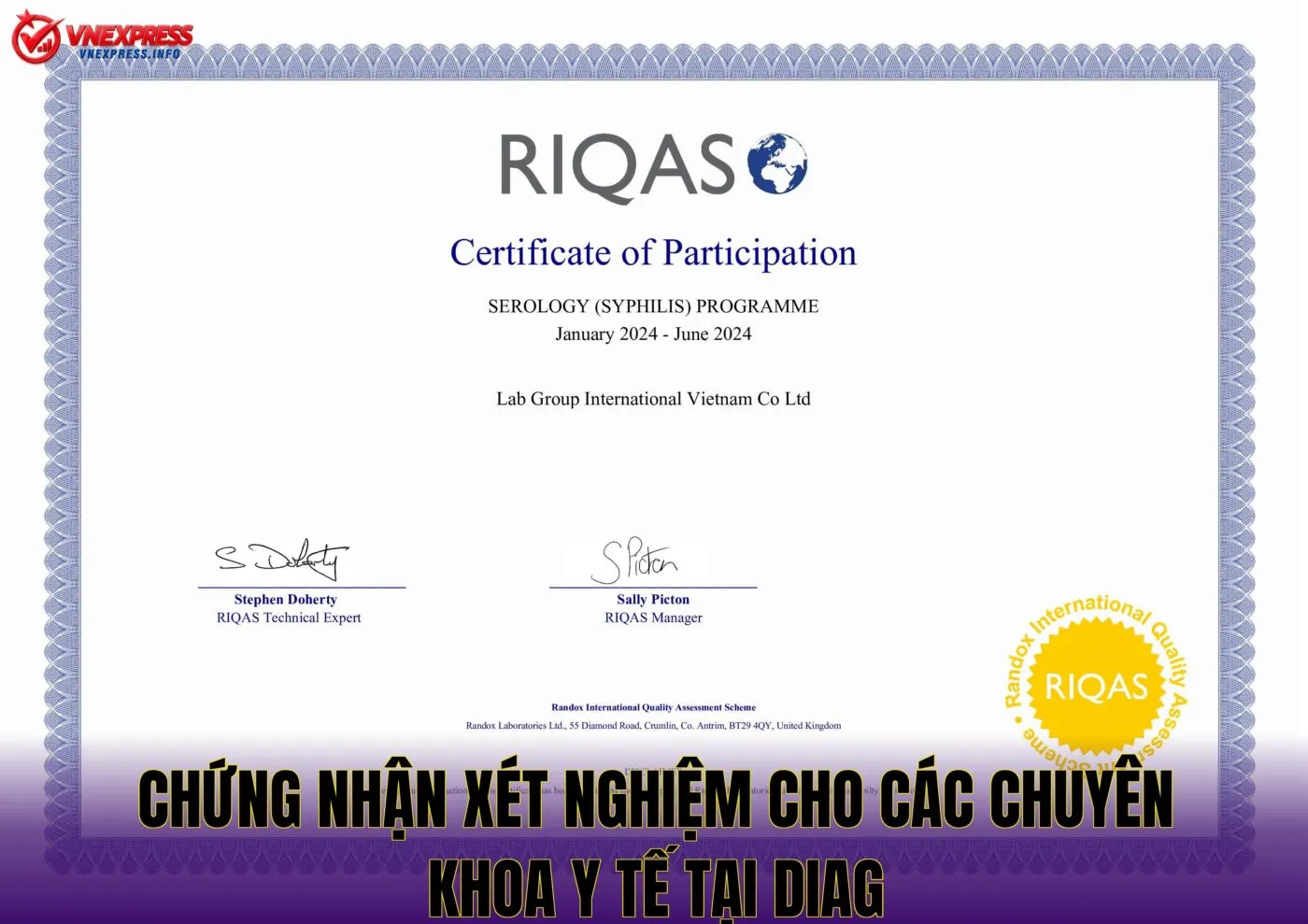 Chứng nhận xét nghiệm cho các chuyên khoa y tế tại Diag