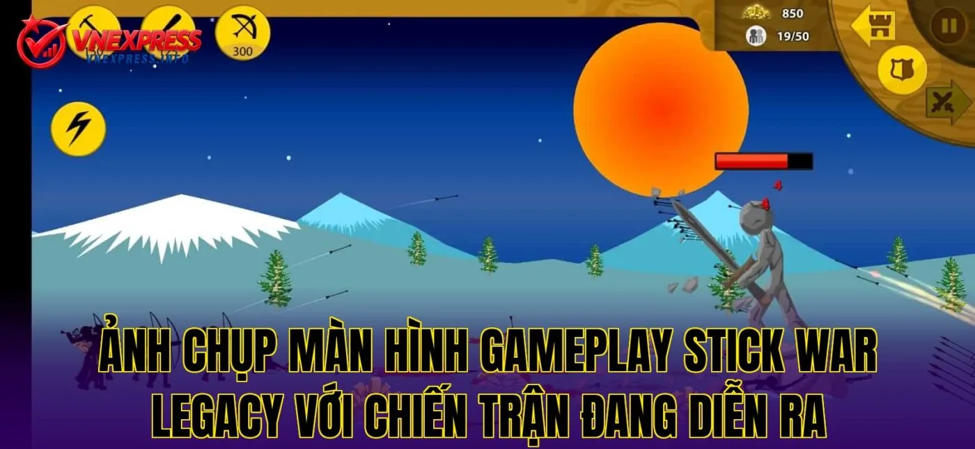 Ảnh chụp màn hình gameplay Stick War Legacy với chiến trận đang diễn ra