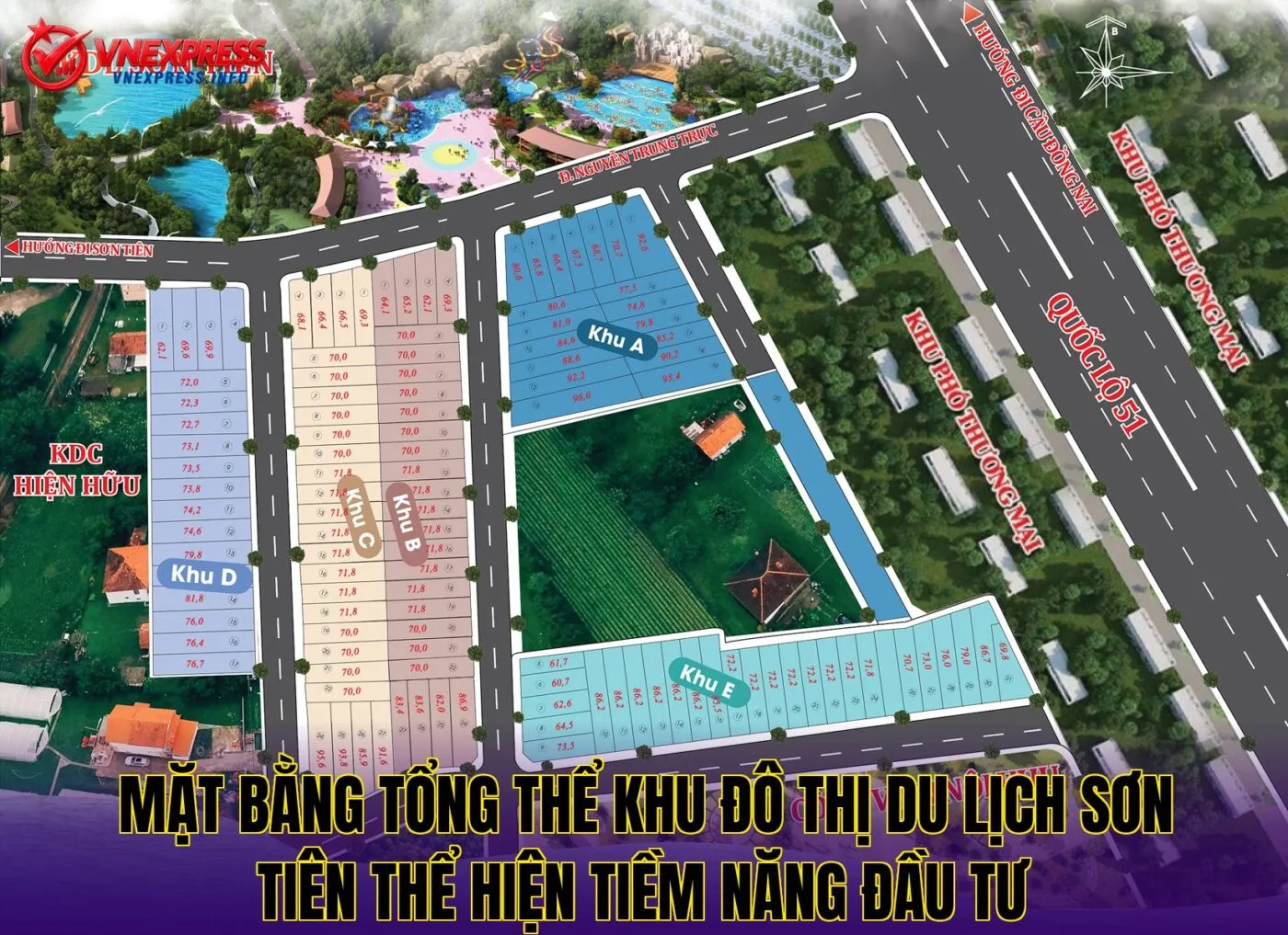 Mặt bằng tổng thể khu đô thị du lịch Sơn Tiên thể hiện tiềm năng đầu tư