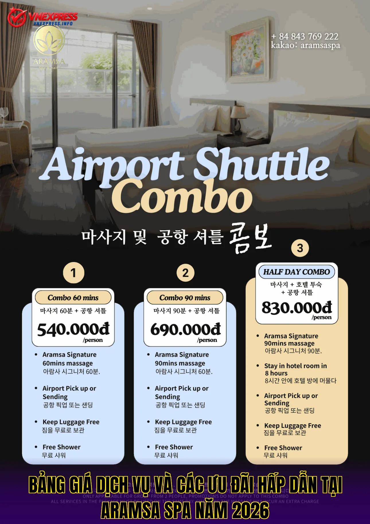 Bảng giá dịch vụ và các ưu đãi hấp dẫn tại Aramsa Spa năm 2026