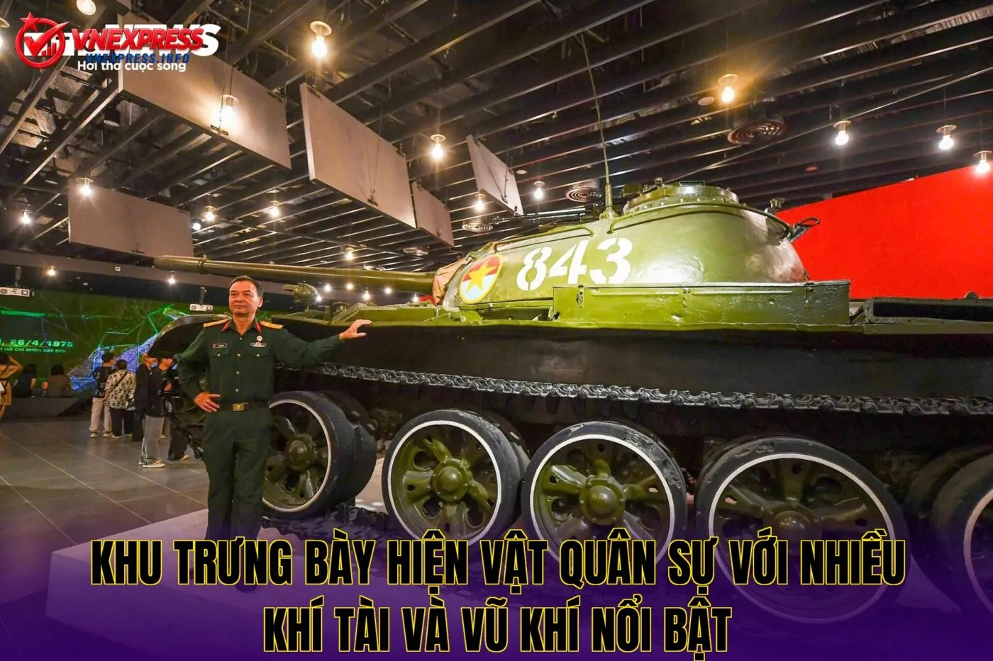 Khu trưng bày hiện vật quân sự với nhiều khí tài và vũ khí nổi bật