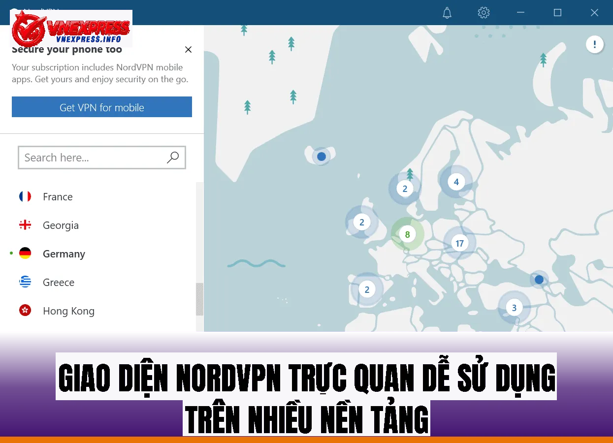giao diện NordVPN trực quan dễ sử dụng trên nhiều nền tảng